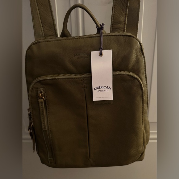 American Leather Co. Cleveland Backpack - Kelp Green w/ Goldtone Hardware - NWT - Picture 1 of 14